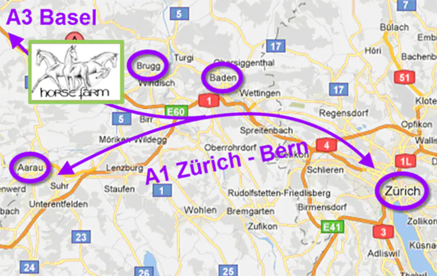 Lageplan und Anfahrt zur Horsefarm in Effingen.